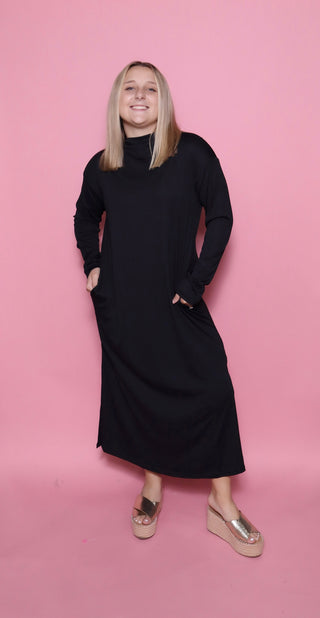 Effortless Edge Mock Neck Midi Dress