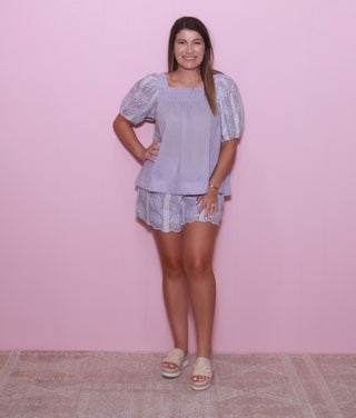 Puffed Eyelet Sleeved Square Neck Top