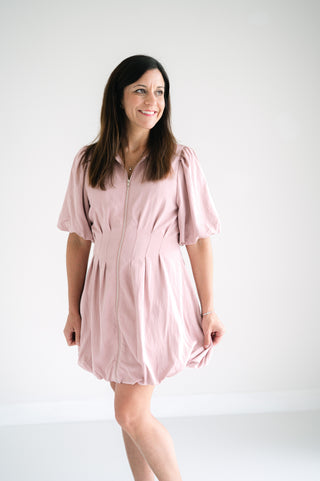 Collar Neck Front Zipper Mini Dress