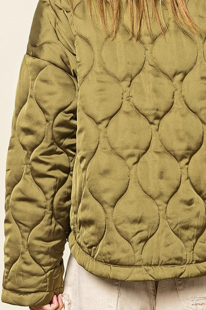 QUILTED ZIP UP SOFT COLLARED JACKET