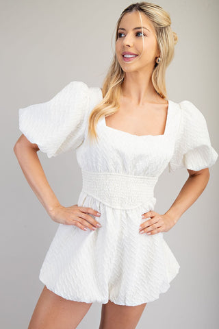 Puff-Sleeve Smocked Romper