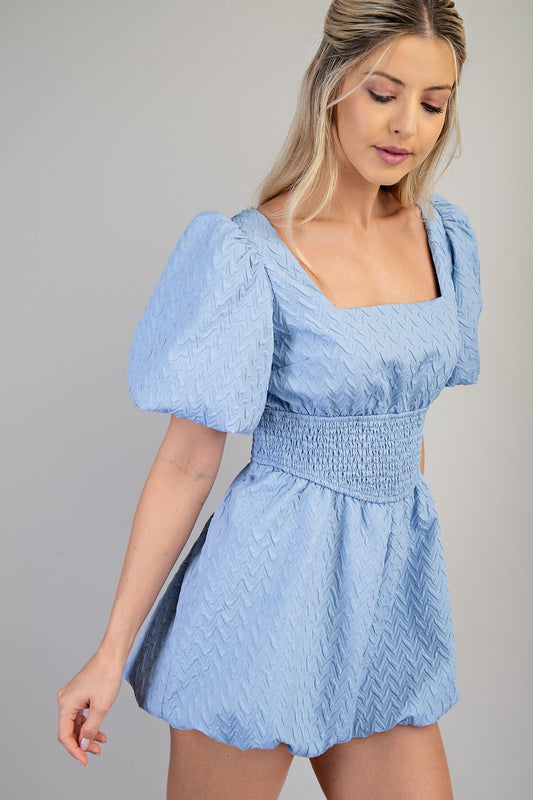 Puff-Sleeve Smocked Romper