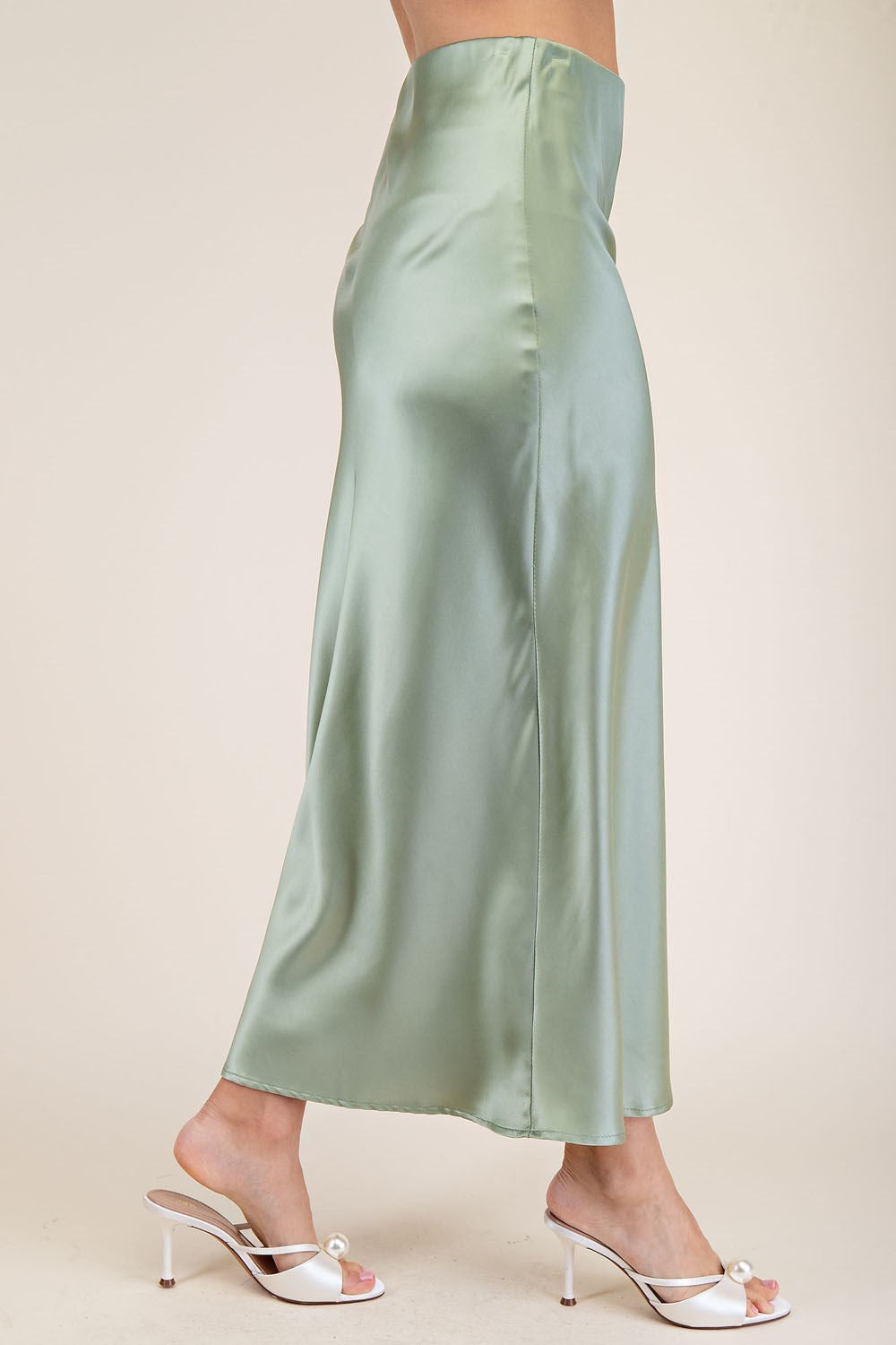 Waist Elastic Band Midi Satin Skirt