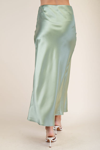 Waist Elastic Band Midi Satin Skirt