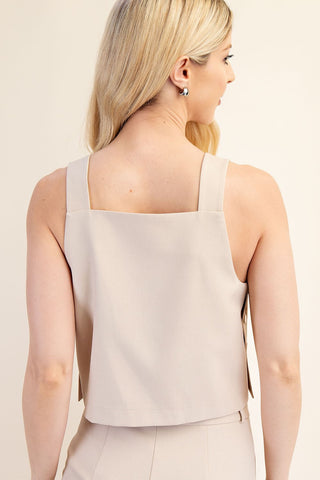 Square Neck Sleeveless Side Snap Buttons Top