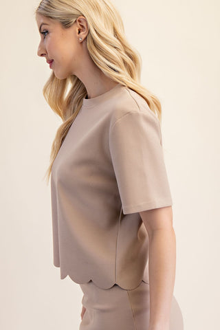 Short Sleeve Scallop Knit Top