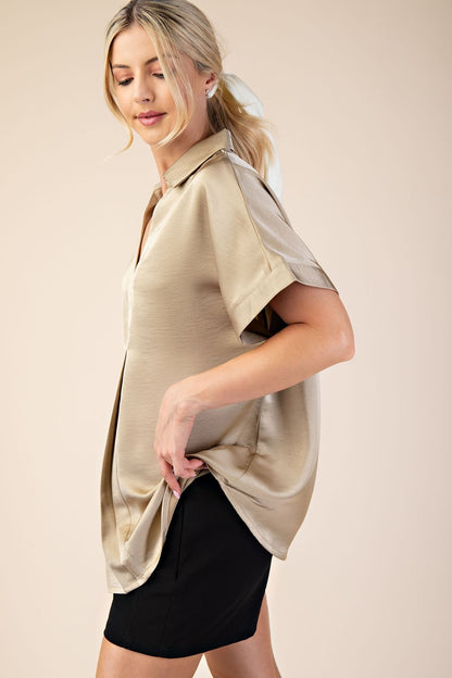 V-Neck Collar Cuffs Sleeve Top