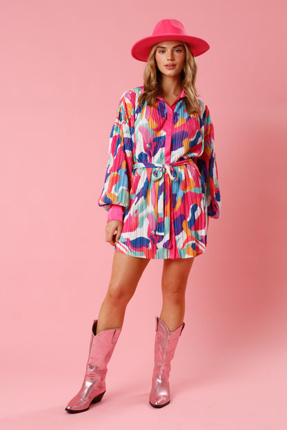 Brushstroke Print Mini Dress
