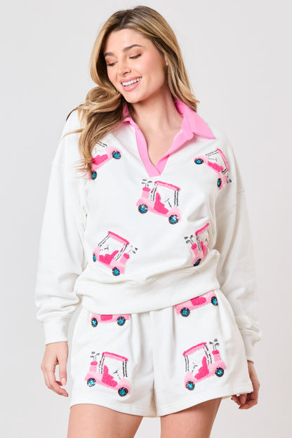 Golf Carts Towel & Sequins Embroidery Shorts