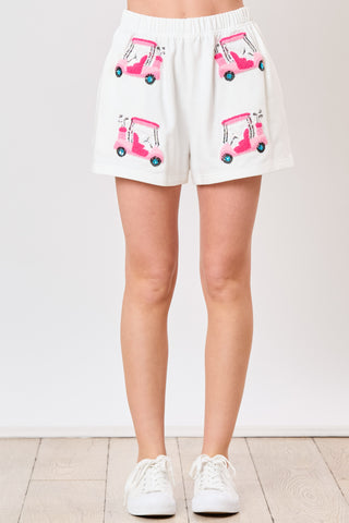 Golf Carts Towel & Sequins Embroidery Shorts