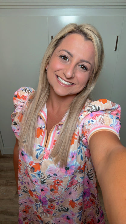 Floral Print High Neck Mini Dress