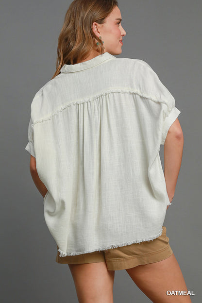 Linen Frayed Edge Button-Down Shirt