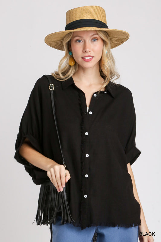Linen Frayed Edge Button-Down Shirt