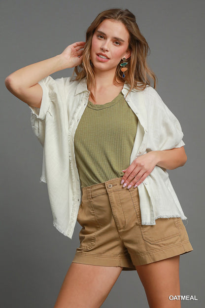 Linen Frayed Edge Button-Down Shirt