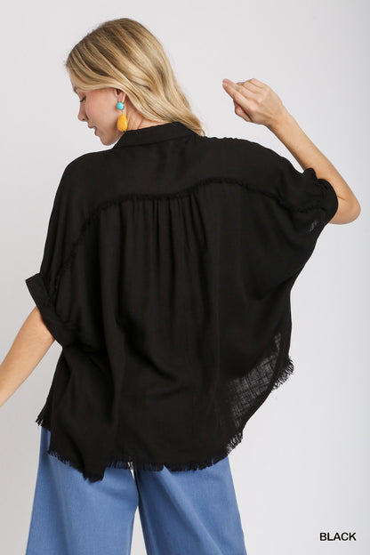 Linen Frayed Edge Button-Down Shirt