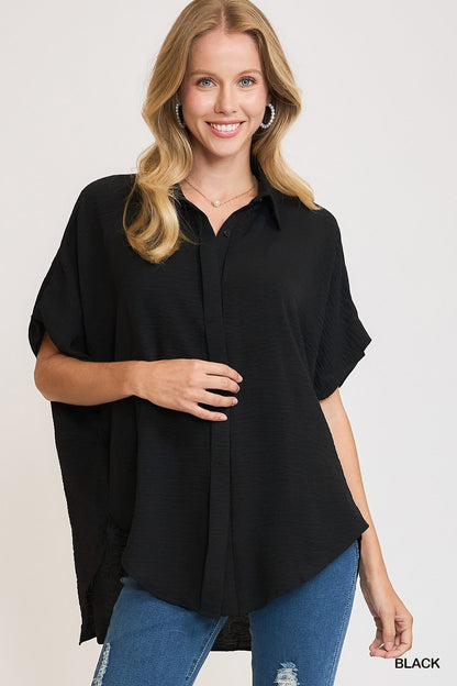 Oversized Dolman Button-Up Blouse