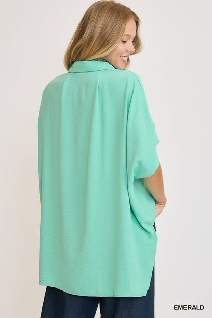 Oversized Dolman Button-Up Blouse