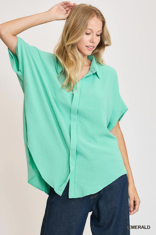 Oversized Dolman Button-Up Blouse