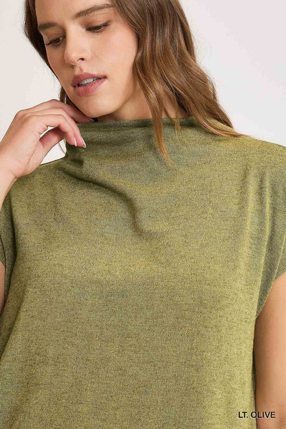 Slub Knit Mock Neck Top