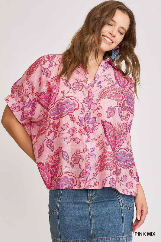 Paisley Print Collared Top