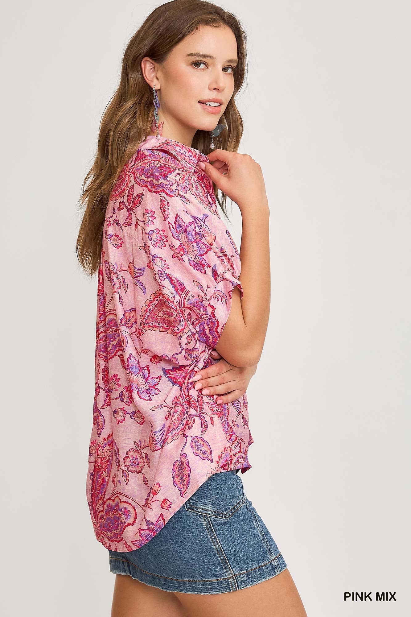 Paisley Print Collared Top