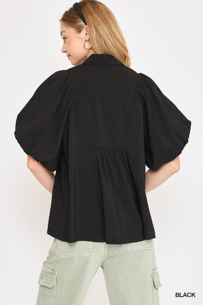 Exaggerated Bubble Sleeve Top