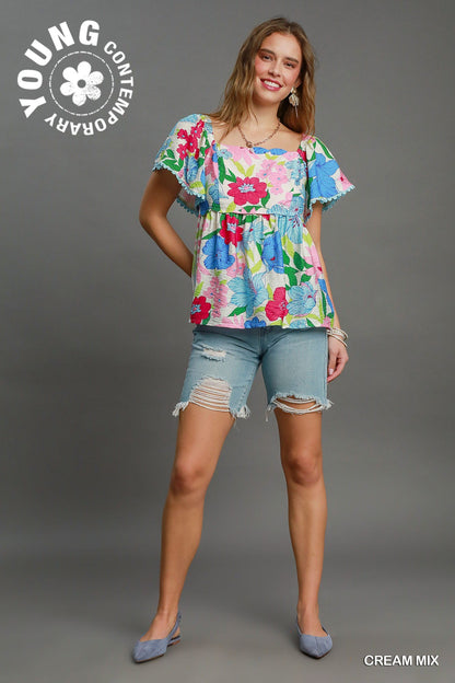 Floral Print Babydoll Top
