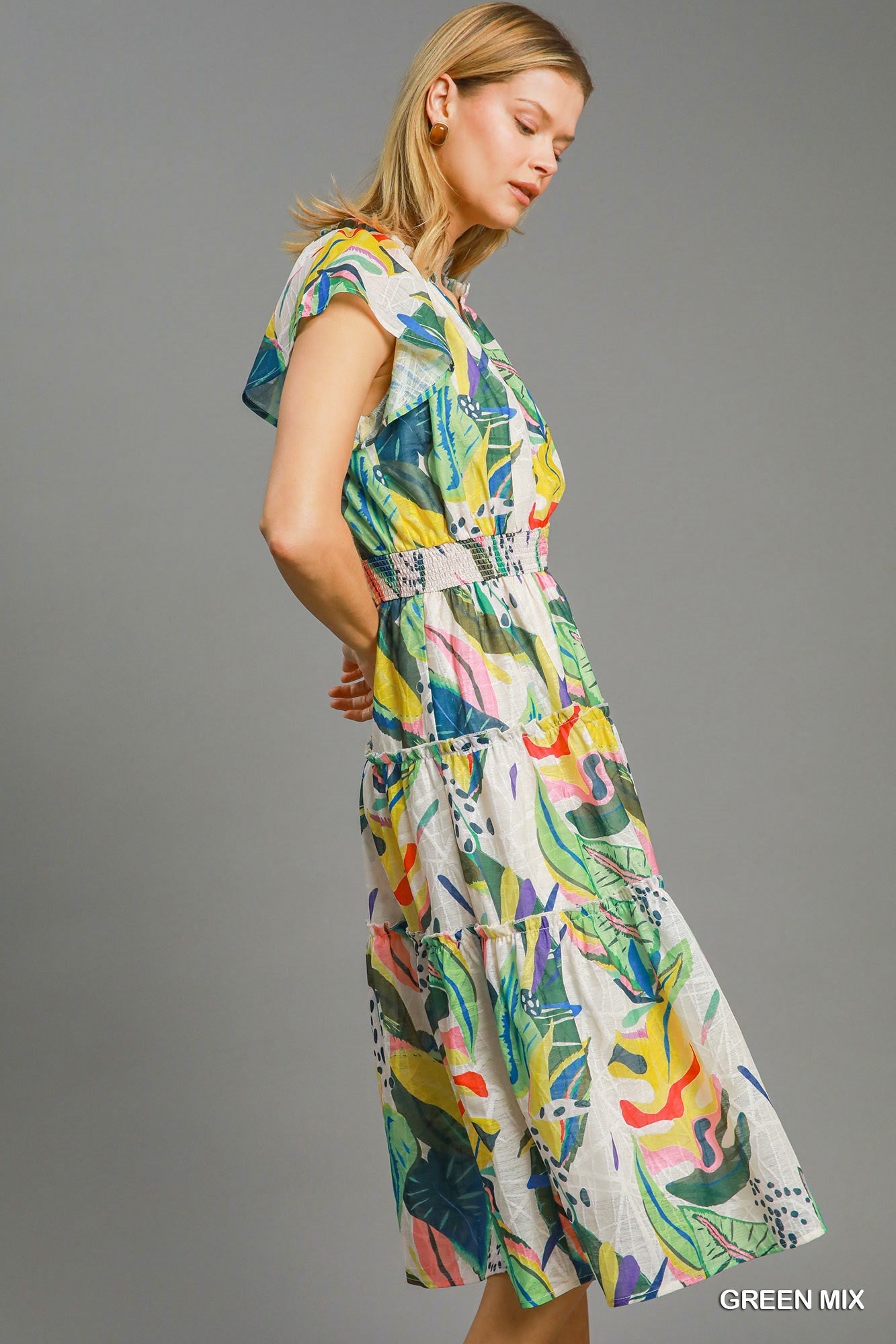 Tropical Ruffle Tiered Midi Dress