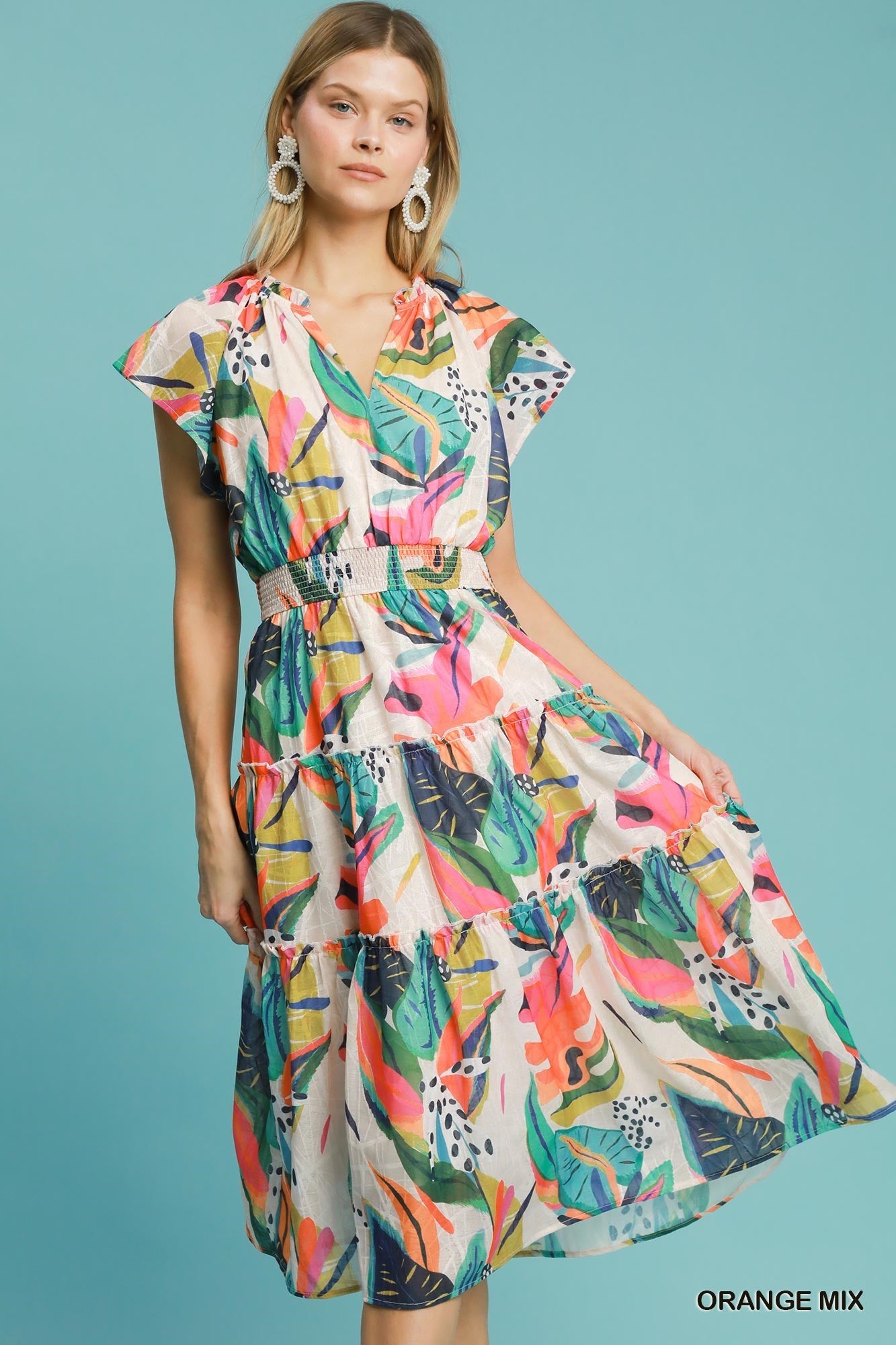 Tropical Ruffle Tiered Midi Dress