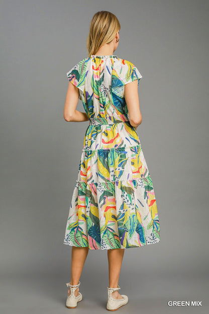 Tropical Ruffle Tiered Midi Dress