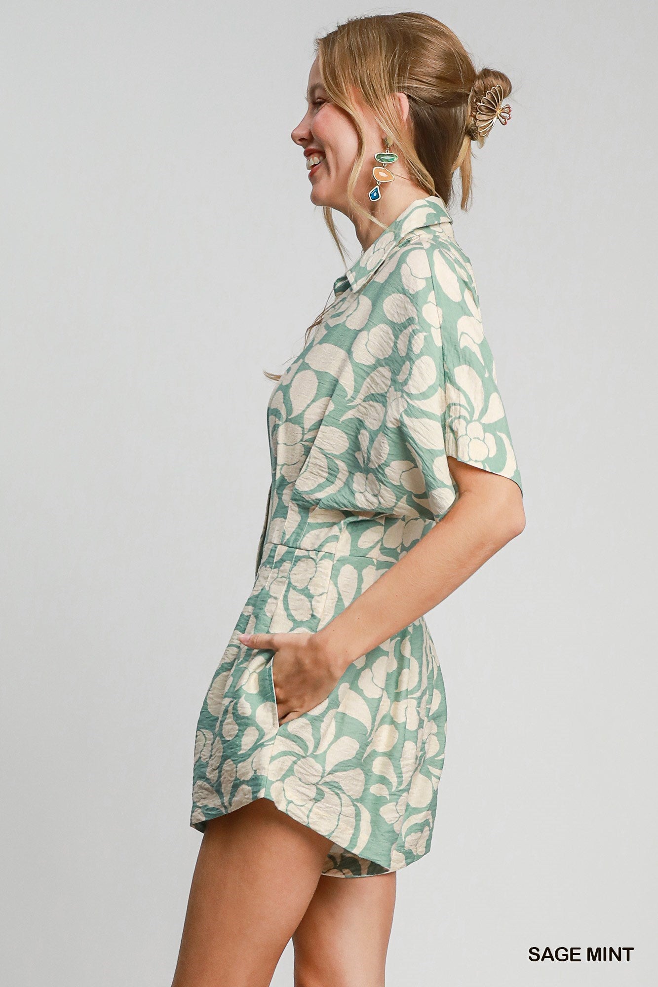 Printed Button Down Romper