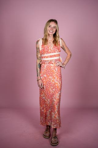 Floral tie top and midi skirt set