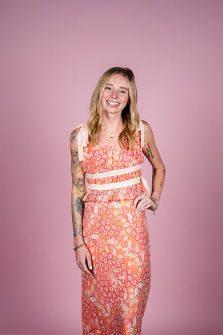 Floral tie top and midi skirt set