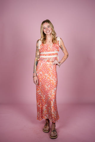 Floral tie top and midi skirt set