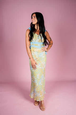 Floral tie top and midi skirt set