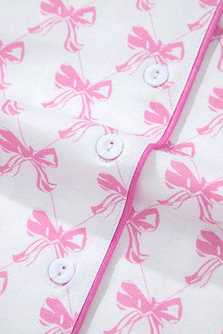Pink Bow Printed Short Sleeve & Ruffled Shorts Pajama Set