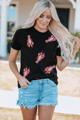 Black Sequin Crawfish Graphic Tee