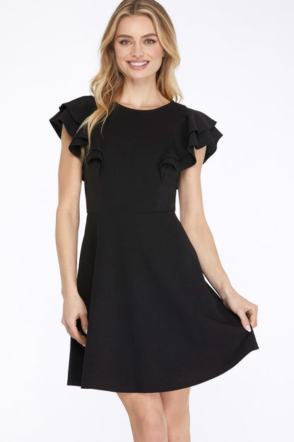 FLUTTER SLEEVE HEAVY KNIT DRESS