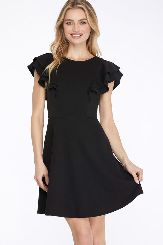 FLUTTER SLEEVE HEAVY KNIT DRESS