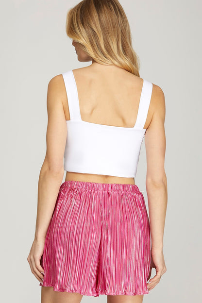 Metallic Pink Button Down Shorts