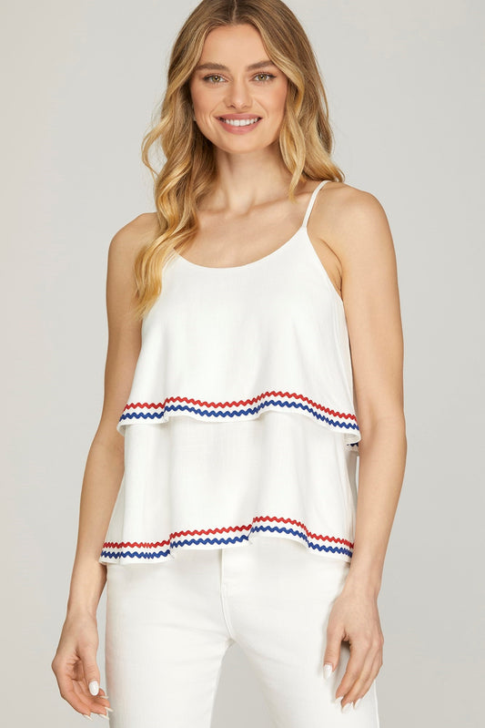 DOUBLE LAYERED WOVEN LINEN CAMI TOP