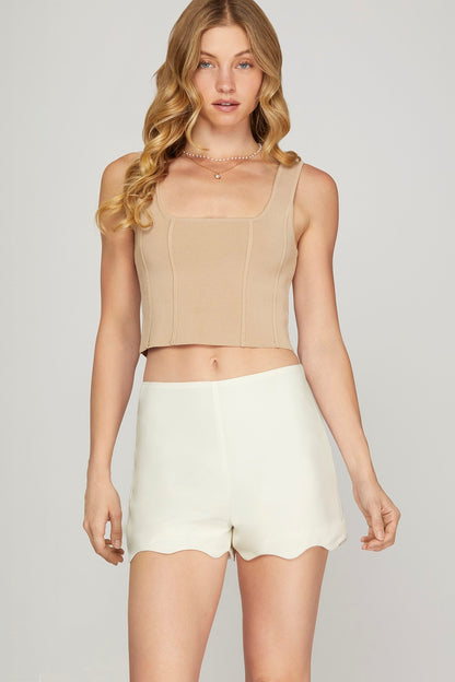 SCALLOP HEM SHORTS