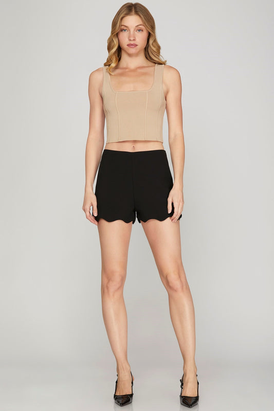 SCALLOP HEM SHORTS