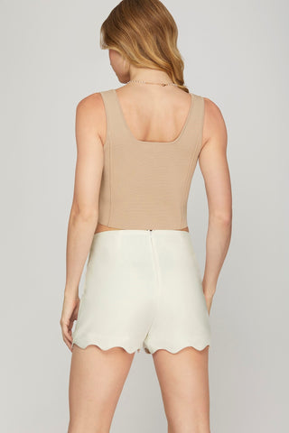 SCALLOP HEM SHORTS
