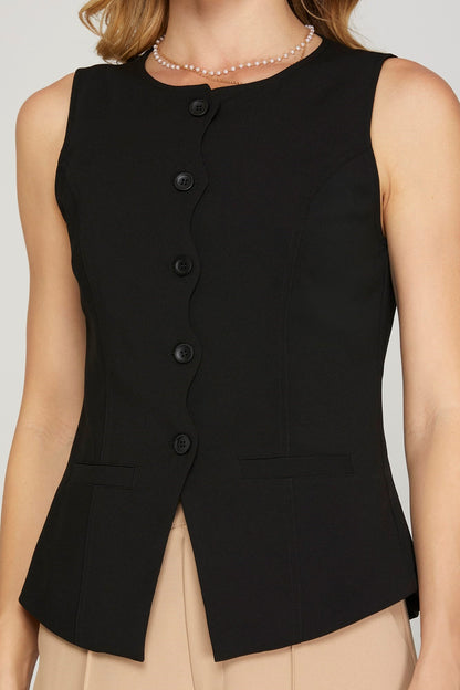SCALLOP BUTTON DOWN LONG VEST