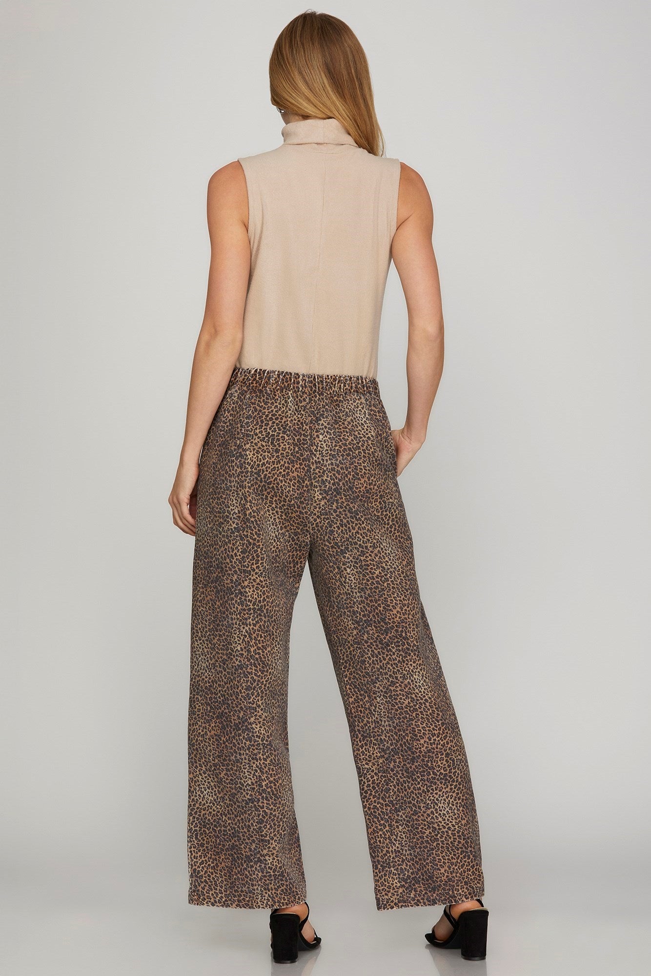 LEOPARD PRINT TWILL WASHED PANTS