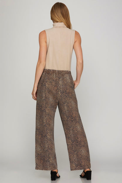 LEOPARD PRINT TWILL WASHED PANTS