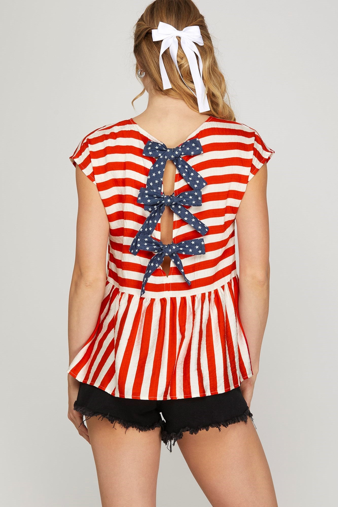 DROP SHOULDER WOVEN STRIPED TOP