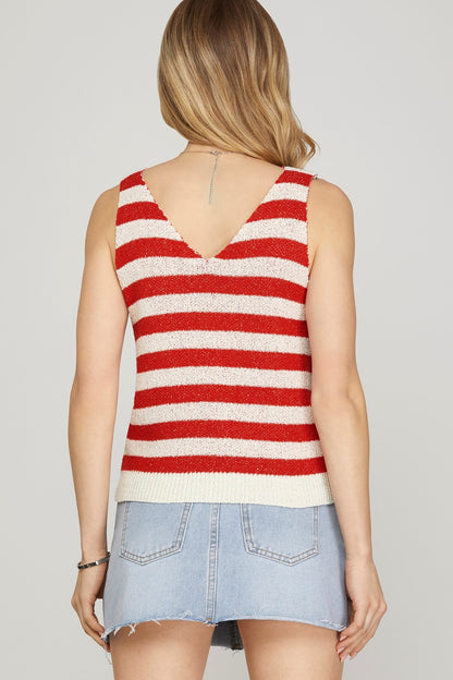 SLEEVELESS AMERICAN FLAG PATTERN SWEATER TOP