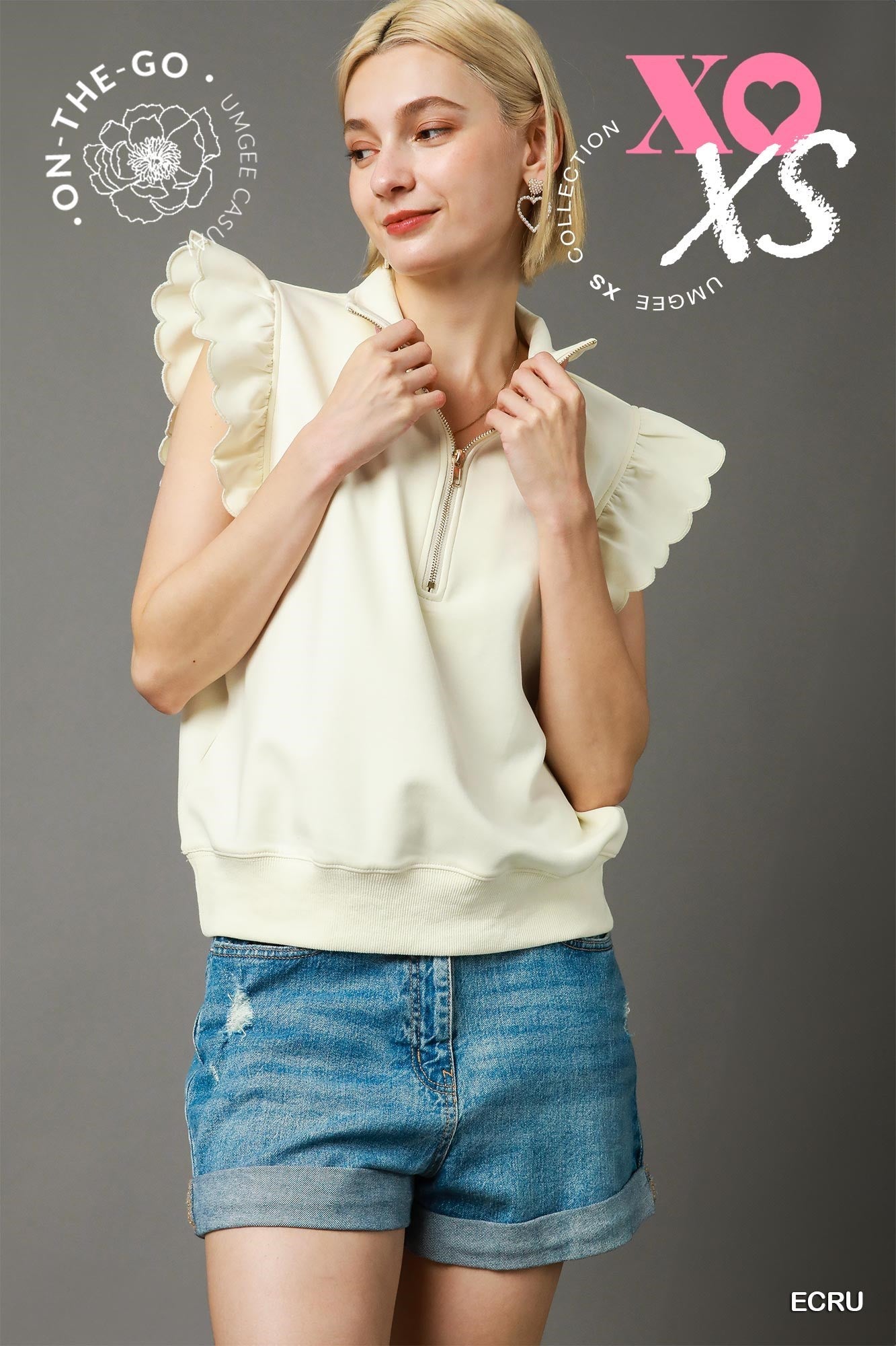 Ruffle Breeze Half Zip Top